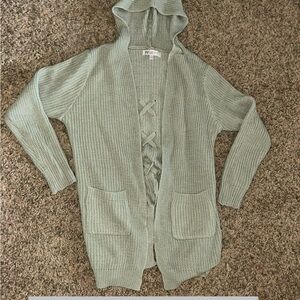 Girls Sage Green Knit Hooded Sweater